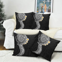 Hawaiian Tribal Tattoo and Plumeria Pillow Cover Polynesian Pattern Black Color