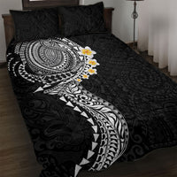 Hawaiian Tribal Tattoo and Plumeria Quilt Bed Set Polynesian Pattern Black Color