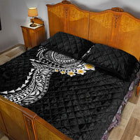 Hawaiian Tribal Tattoo and Plumeria Quilt Bed Set Polynesian Pattern Black Color