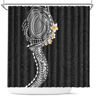 Hawaiian Tribal Tattoo and Plumeria Shower Curtain Polynesian Pattern Black Color