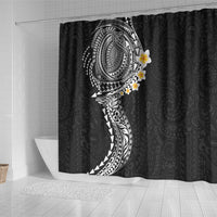 Hawaiian Tribal Tattoo and Plumeria Shower Curtain Polynesian Pattern Black Color