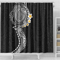 Hawaiian Tribal Tattoo and Plumeria Shower Curtain Polynesian Pattern Black Color