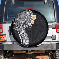 Hawaiian Tribal Tattoo and Plumeria Spare Tire Cover Polynesian Pattern Black Color