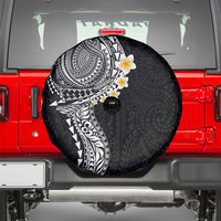 Hawaiian Tribal Tattoo and Plumeria Spare Tire Cover Polynesian Pattern Black Color