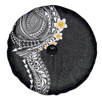 Hawaiian Tribal Tattoo and Plumeria Spare Tire Cover Polynesian Pattern Black Color