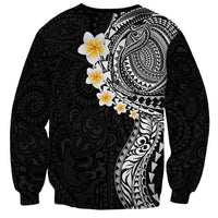 Hawaiian Tribal Tattoo and Plumeria Sweatshirt Polynesian Pattern Black Color