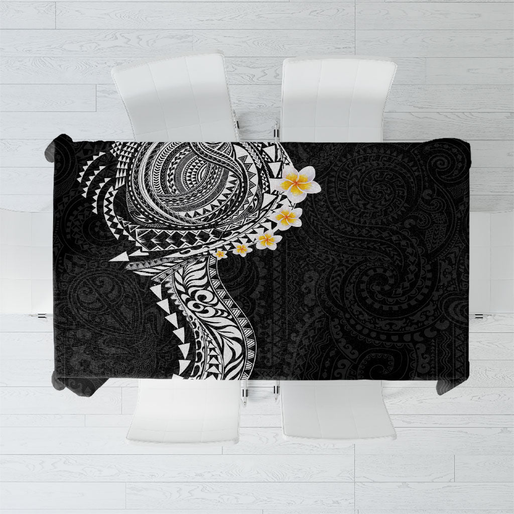 Hawaiian Tribal Tattoo and Plumeria Tablecloth Polynesian Pattern Black Color