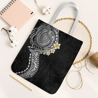 Hawaiian Tribal Tattoo and Plumeria Tote Bag Polynesian Pattern Black Color