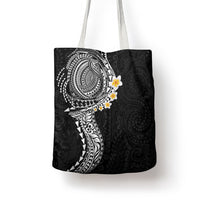 Hawaiian Tribal Tattoo and Plumeria Tote Bag Polynesian Pattern Black Color