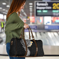 Hawaiian Tribal Tattoo and Plumeria Travel Bag Polynesian Pattern Black Color