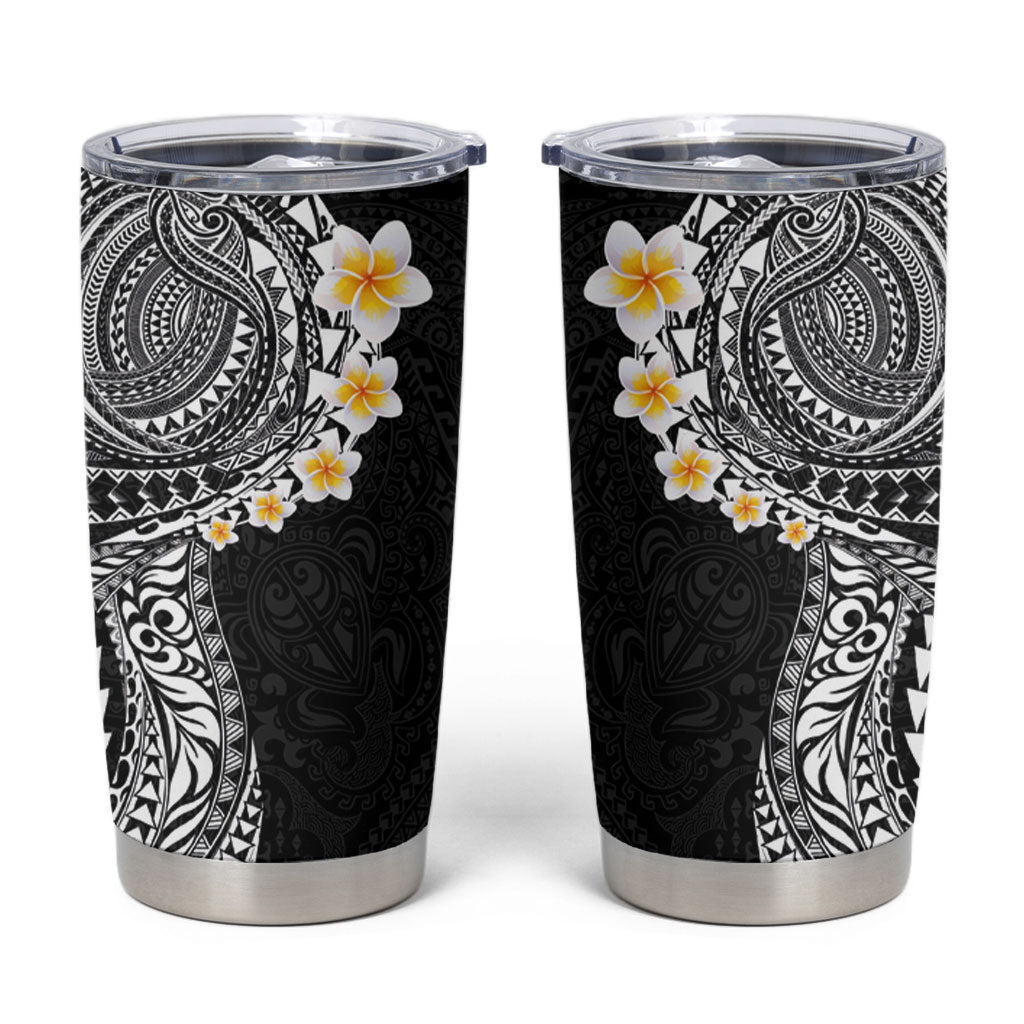 Hawaiian Tribal Tattoo and Plumeria Tumbler Cup Polynesian Pattern Black Color