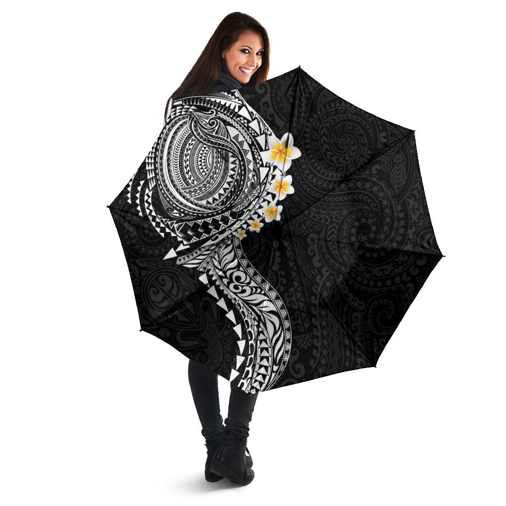 Hawaiian Tribal Tattoo and Plumeria Umbrella Polynesian Pattern Black Color