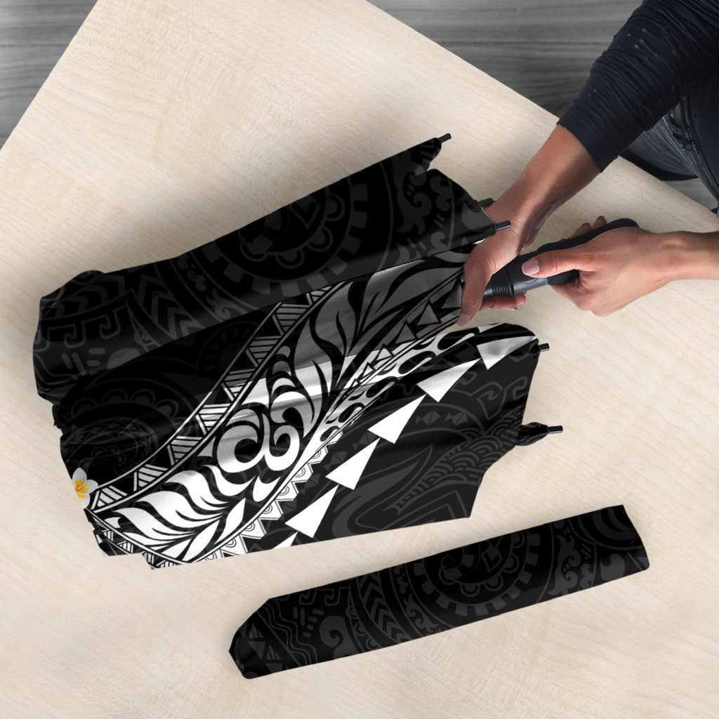 Hawaiian Tribal Tattoo and Plumeria Umbrella Polynesian Pattern Black Color