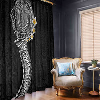 Hawaiian Tribal Tattoo and Plumeria Window Curtain Polynesian Pattern Black Color