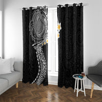 Hawaiian Tribal Tattoo and Plumeria Window Curtain Polynesian Pattern Black Color