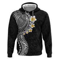 Hawaiian Tribal Tattoo and Plumeria Zip Hoodie Polynesian Pattern Black Color