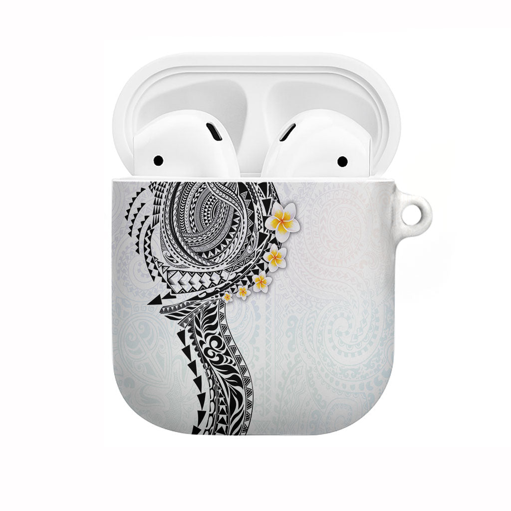 Hawaiian Tribal Tattoo and Plumeria AirPods Case Polynesian Pattern White Color
