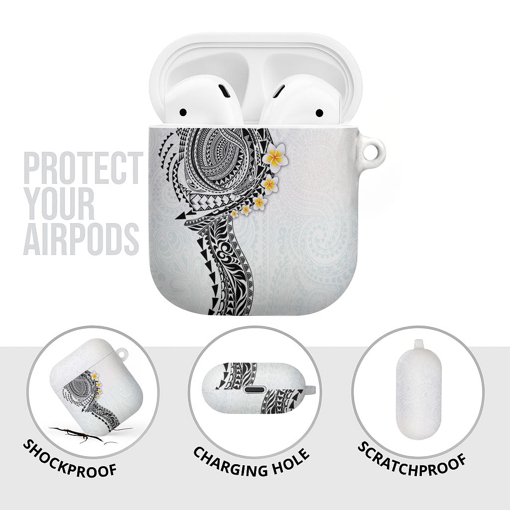 Hawaiian Tribal Tattoo and Plumeria AirPods Case Polynesian Pattern White Color