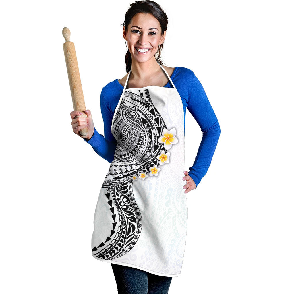 Hawaiian Tribal Tattoo and Plumeria Apron Polynesian Pattern White Color