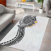 Hawaiian Tribal Tattoo and Plumeria Area Rug Polynesian Pattern White Color