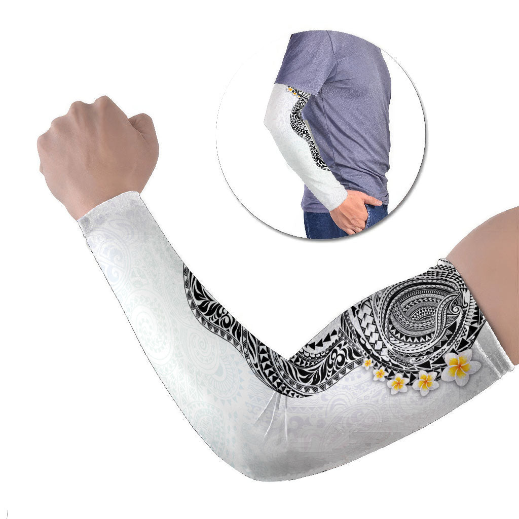 Hawaiian Tribal Tattoo and Plumeria Arm Sleeves Polynesian Pattern White Color