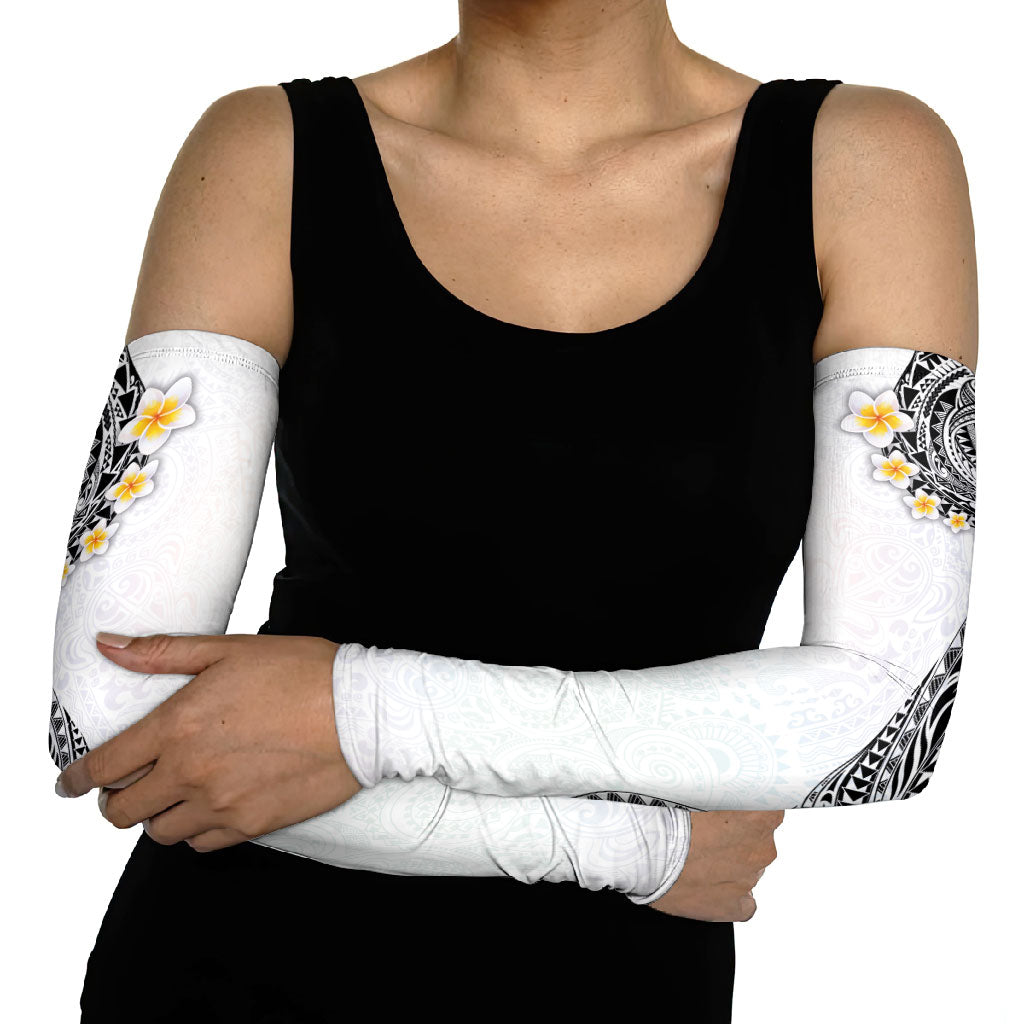 Hawaiian Tribal Tattoo and Plumeria Arm Sleeves Polynesian Pattern White Color