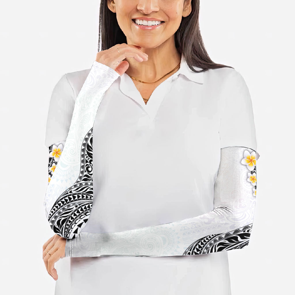 Hawaiian Tribal Tattoo and Plumeria Arm Sleeves Polynesian Pattern White Color