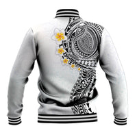 Hawaiian Tribal Tattoo and Plumeria Baseball Jacket Polynesian Pattern White Color