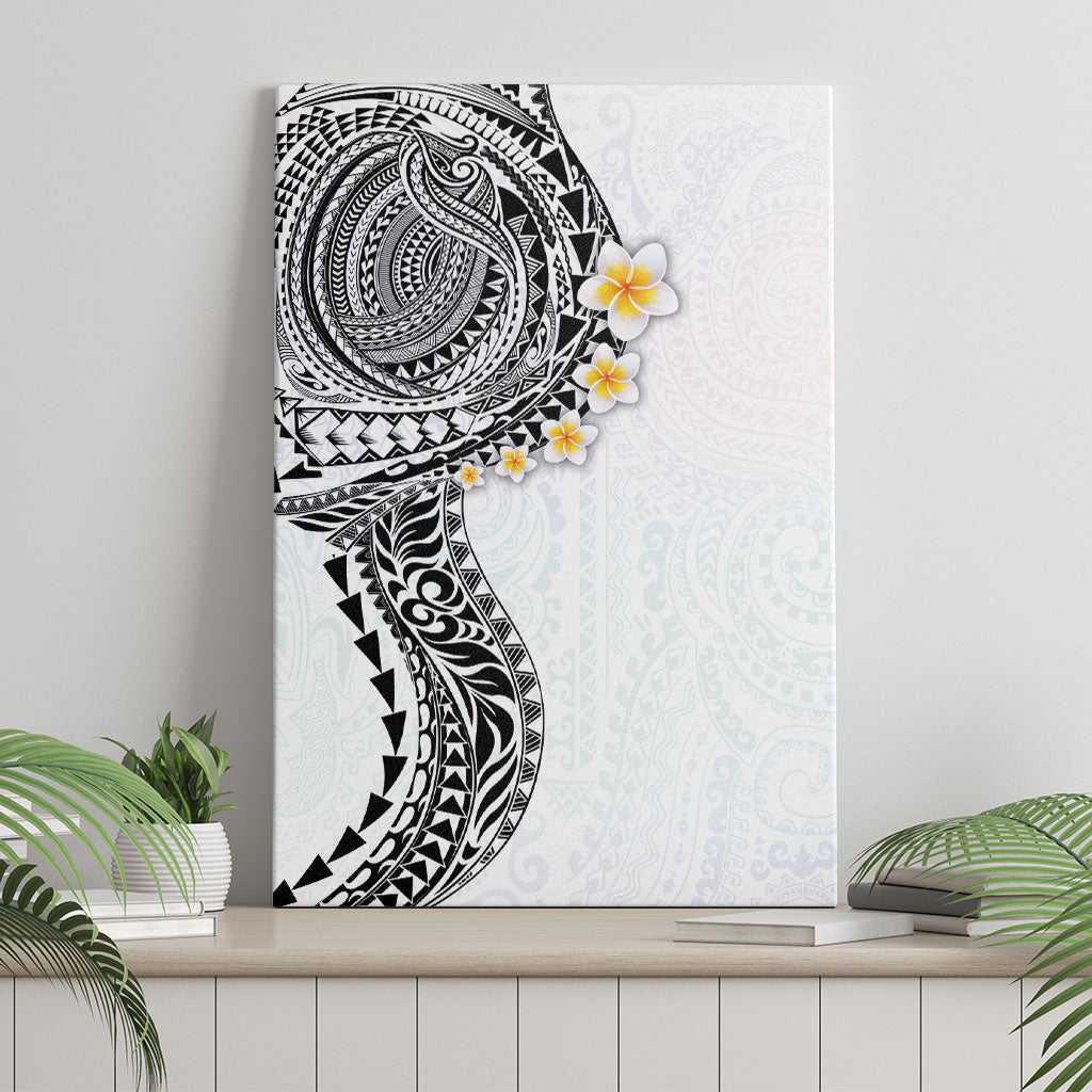 Hawaiian Tribal Tattoo and Plumeria Canvas Wall Art Polynesian Pattern White Color