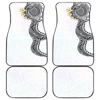 Hawaiian Tribal Tattoo and Plumeria Car Mats Polynesian Pattern White Color