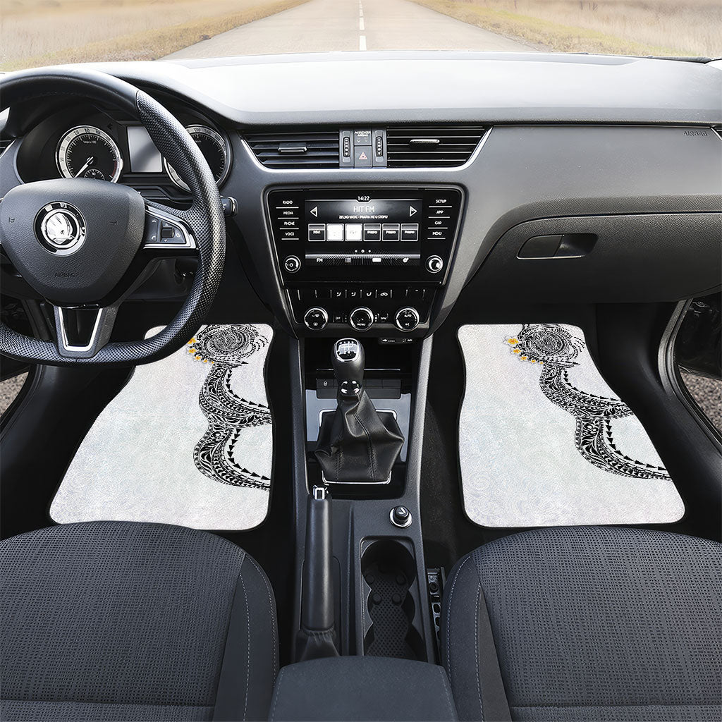 Hawaiian Tribal Tattoo and Plumeria Car Mats Polynesian Pattern White Color