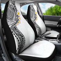 Hawaiian Tribal Tattoo and Plumeria Car Seat Cover Polynesian Pattern White Color