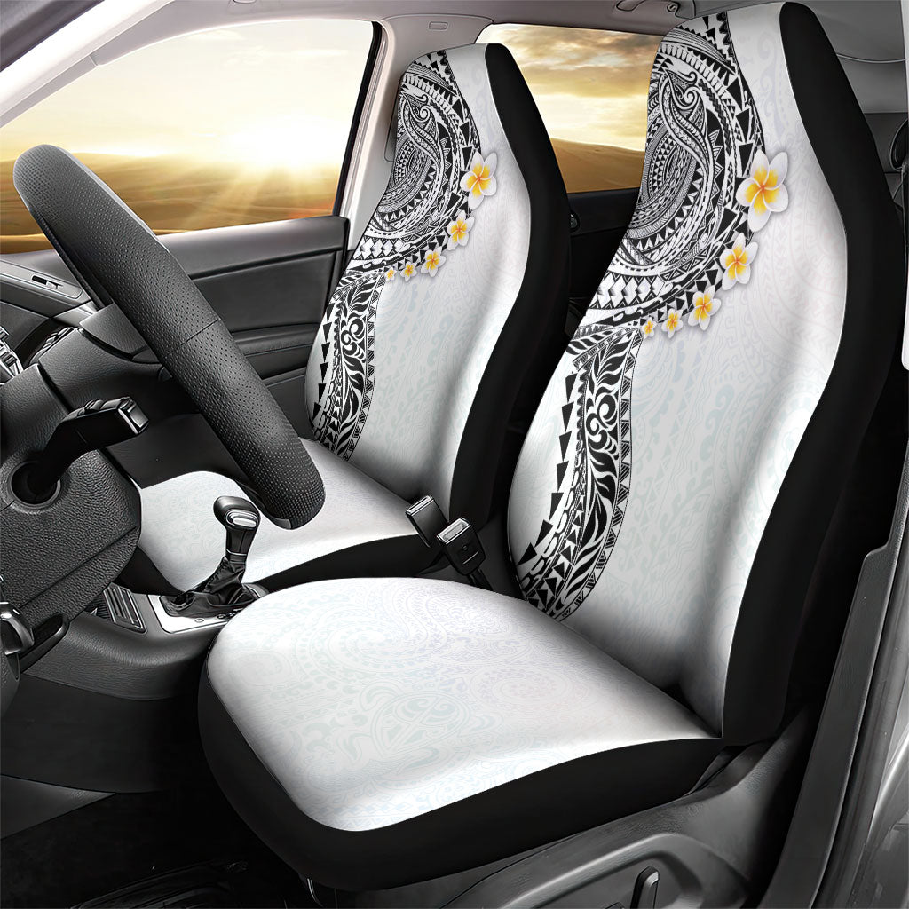Hawaiian Tribal Tattoo and Plumeria Car Seat Cover Polynesian Pattern White Color