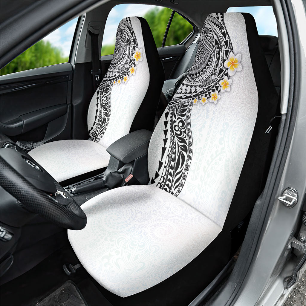 Hawaiian Tribal Tattoo and Plumeria Car Seat Cover Polynesian Pattern White Color