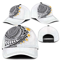 Hawaiian Tribal Tattoo and Plumeria Classic Cap Polynesian Pattern White Color