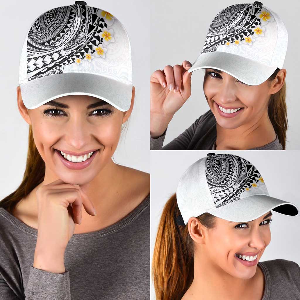Hawaiian Tribal Tattoo and Plumeria Classic Cap Polynesian Pattern White Color