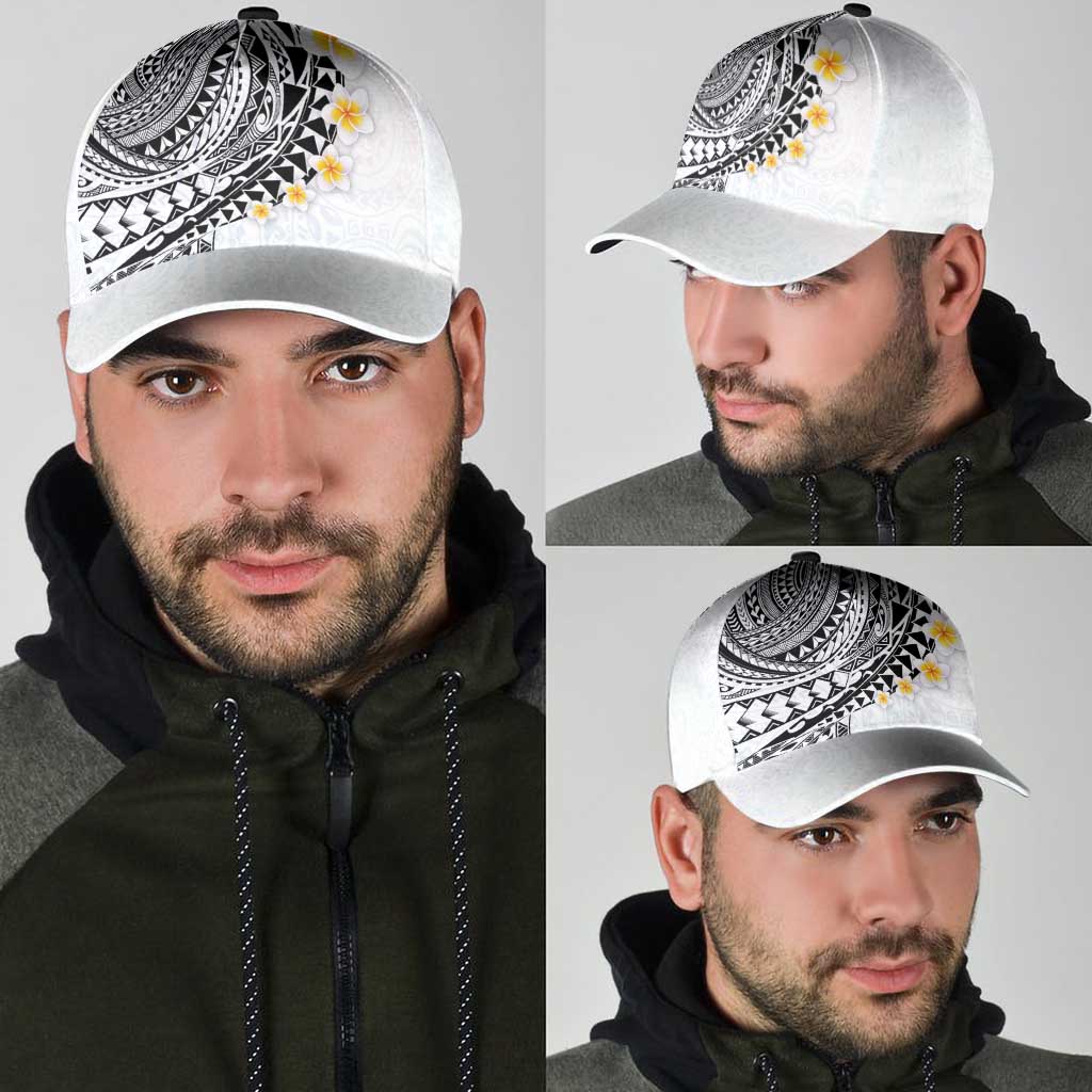 Hawaiian Tribal Tattoo and Plumeria Classic Cap Polynesian Pattern White Color