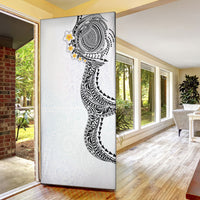 Hawaiian Tribal Tattoo and Plumeria Door Cover Polynesian Pattern White Color