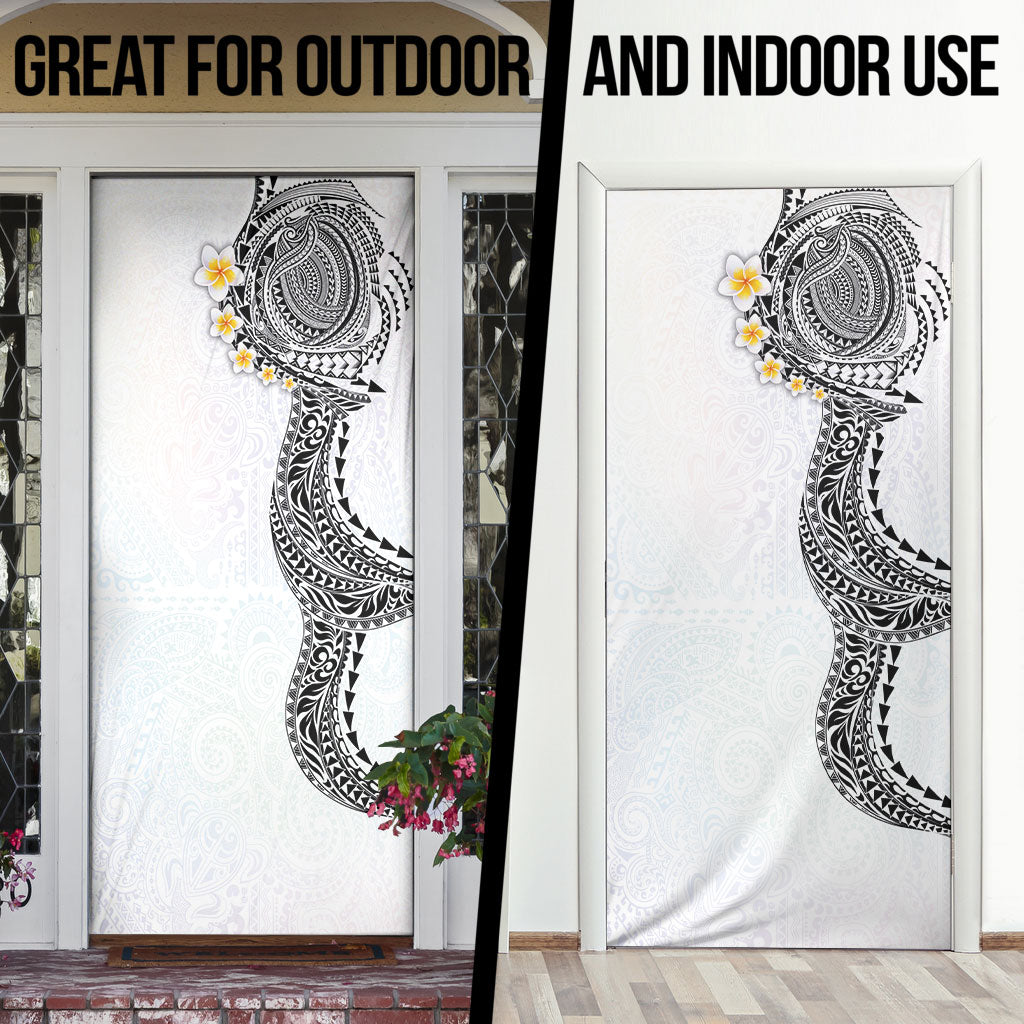 Hawaiian Tribal Tattoo and Plumeria Door Cover Polynesian Pattern White Color
