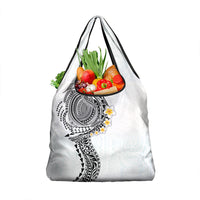 Hawaiian Tribal Tattoo and Plumeria Grocery Bag Polynesian Pattern White Color