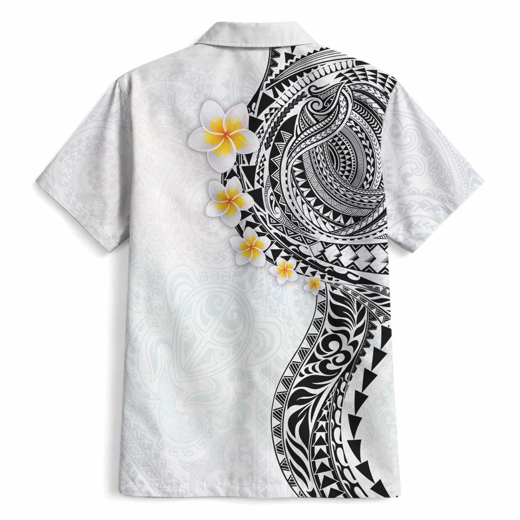 Hawaiian Tribal Tattoo and Plumeria Hawaiian Shirt Polynesian Pattern White Color