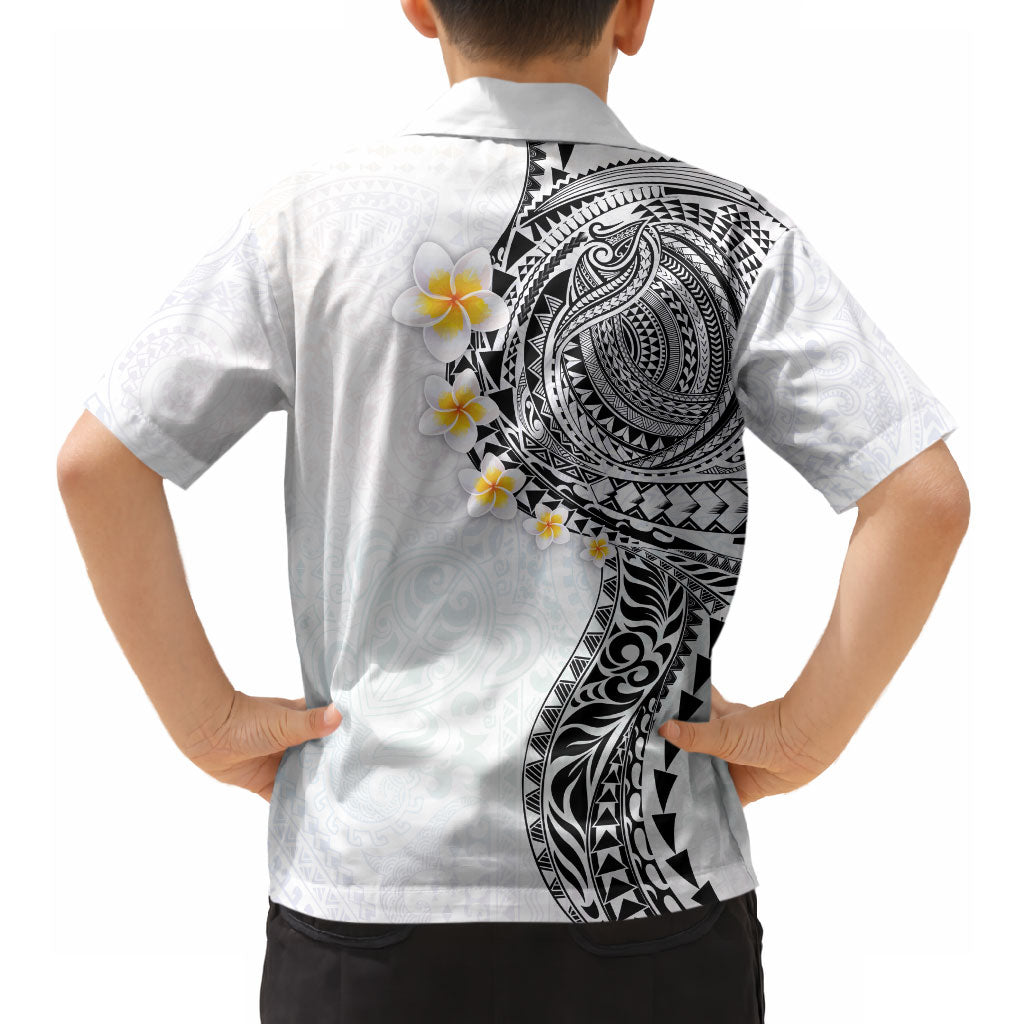 Hawaiian Tribal Tattoo and Plumeria Hawaiian Shirt Polynesian Pattern White Color