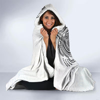Hawaiian Tribal Tattoo and Plumeria Hooded Blanket Polynesian Pattern White Color