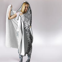 Hawaiian Tribal Tattoo and Plumeria Hooded Blanket Polynesian Pattern White Color