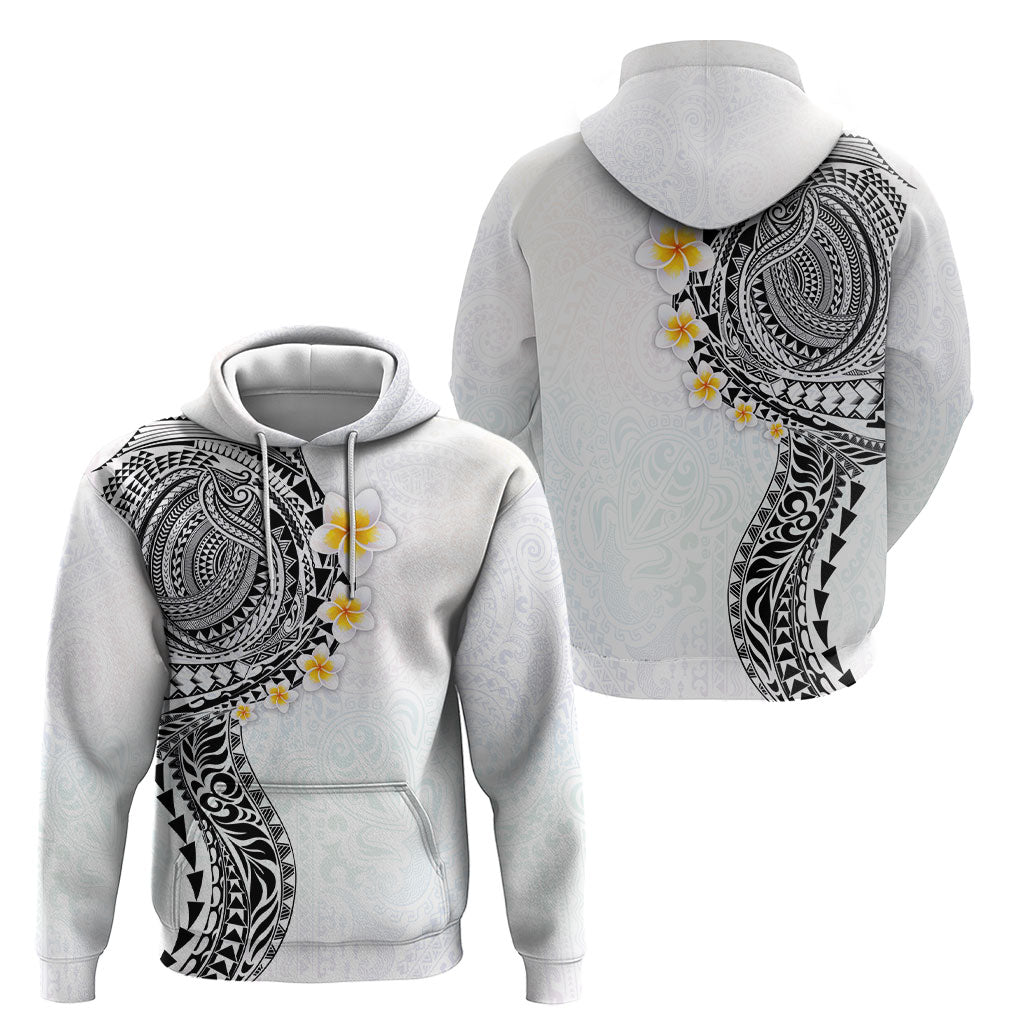 Hawaiian Tribal Tattoo and Plumeria Hoodie Polynesian Pattern White Color