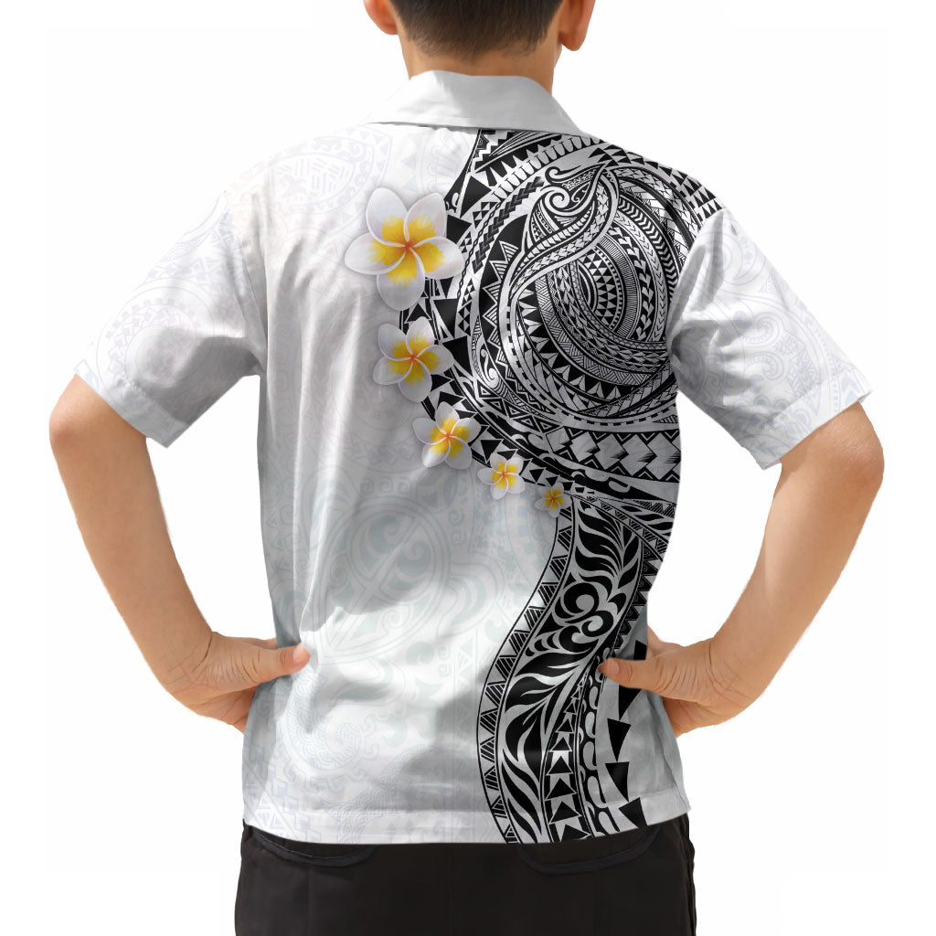 Hawaiian Tribal Tattoo and Plumeria Kid Hawaiian Shirt Polynesian Pattern White Color