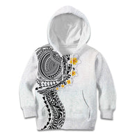 Hawaiian Tribal Tattoo and Plumeria Kid Hoodie Polynesian Pattern White Color