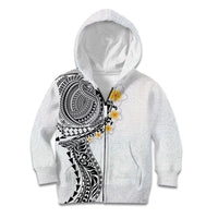 Hawaiian Tribal Tattoo and Plumeria Kid Hoodie Polynesian Pattern White Color