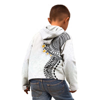 Hawaiian Tribal Tattoo and Plumeria Kid Hoodie Polynesian Pattern White Color