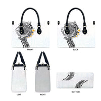 Hawaiian Tribal Tattoo and Plumeria Leather Bag Polynesian Pattern White Color
